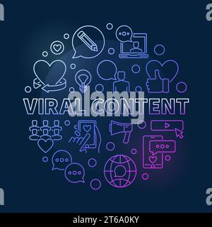 Viral Content vector circular colorful concept linear illustration on dark background Stock Vector