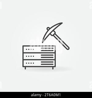 Server Rack with Pickaxe vector outline concept Data Mining icon or sign Stock Vector