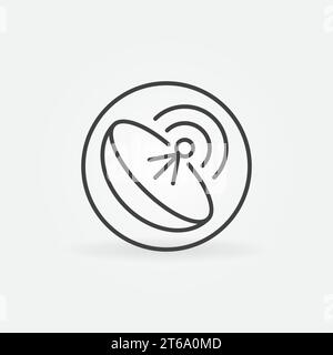 Circle with Parabolic Antenna Dish vector concept icon or sign in outline style Stock Vector