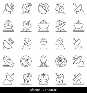 Parabolic Antenna outline icons set. Satellite Dish Antenna vector concept signs or design elements Stock Vector