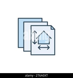 Papers with House Plan vector concept blue icon or logo element Stock Vector