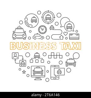 Business Taxi vector concept round simple illustration in linear style Stock Vector