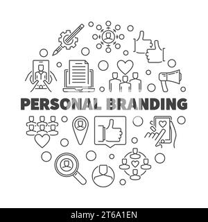 Personal Branding vector round concept thin line illustration or banner Stock Vector
