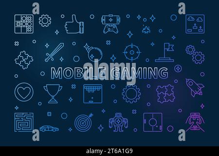 Mobile Gaming vector concept colorful outline illustration on dark background Stock Vector