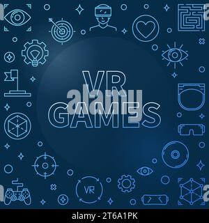VR Games concept blue linear frame - vector Virtual Reality Games illustration on dark background Stock Vector