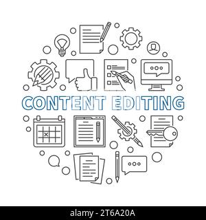 Content Editing vector round concept colorful outline illustration on ...