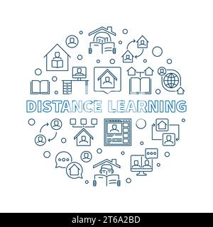 Distance Learning vector concept round illustration in outline style Stock Vector