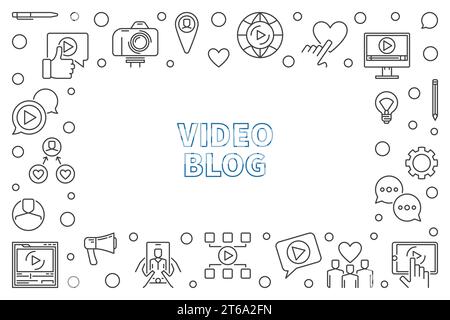 Video Blog vector concept outline illustration or horizontal frame Stock Vector