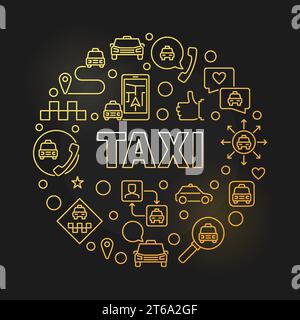 Taxi vector concept round colorful outline illustration on dark background Stock Vector