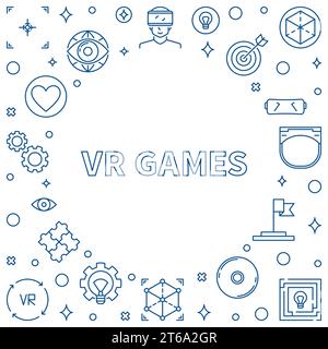 VR Games vector concept frame or illustration in thin line style Stock Vector
