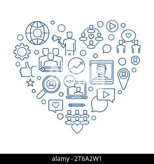 Influencer Heart vector social media concept thin line blue illustration Stock Vector