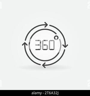 360 degrees circle with arrows linear icon. Vector One Full Rotation concept outline symbol Stock Vector
