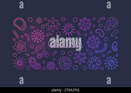 China Viruses vector concept outline colored horizontal illustration on dark background Stock Vector