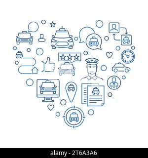 Taxi Driver vector concept outline heart shape illustration. I love Taxi concept banner Stock Vector
