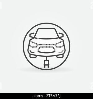 Modern Electric Car with Plug linear vector concept round icon or logo element Stock Vector