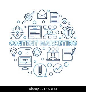 Content Marketing vector round concept creative thin line illustration Stock Vector