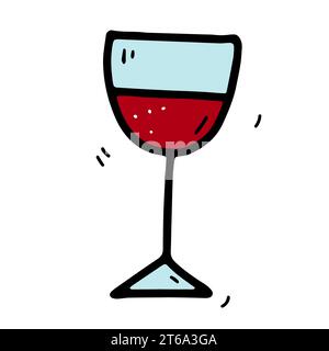 Doodle vector Glass for wine, prosecco, champagne. Celebratory drink on white background. Wineglass for the festive decoration, New Year, Merry Christ Stock Vector