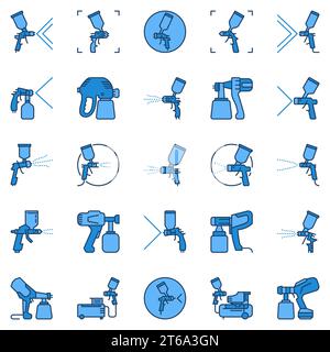 Air Spray Gun or Paint Sprayer creative blue vector concept icons set Stock Vector