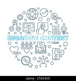 Engaging content vector round concept outline illustration Stock Vector