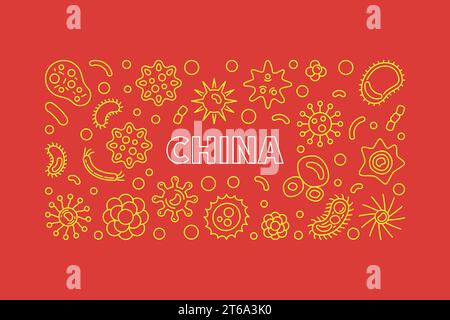 China Virus or Coronavirus vector concept creative linear horizontal illustration or banner Stock Vector