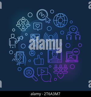 Internet Celebrity vector circular concept colored outline illustration on dark background Stock Vector