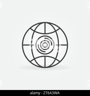360 camera in earth globe outline icon - vector 360-degree cam concept linear symbol Stock Vector
