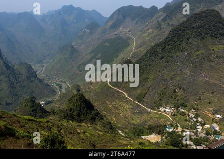 Villages and Farms at the Ha Giang Loop in North Vietnam Stock Photo