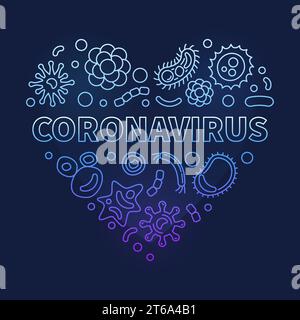 Coronavirus Heart vector concept outline modern blue illustration on dark background Stock Vector