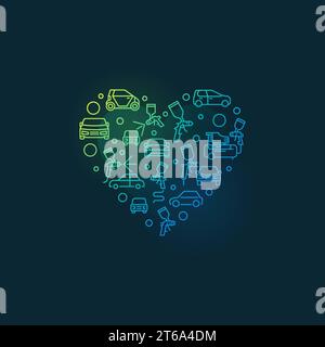 Auto Body Painting Heart vector line colored illustration. Car Paint concept symbol with Paint Spray Gun linear icons Stock Vector