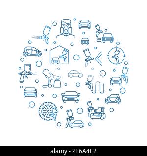 Auto Body Painting vector round outline concept illustration. Car Paint with Spray Gun symbol Stock Vector