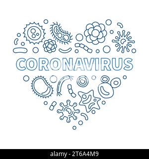 Coronavirus Heart vector concept blue illustration in thin line style Stock Vector