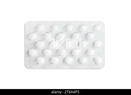 Packaging for drugs. White blister with pills and capsules isolated on white background Stock Photo