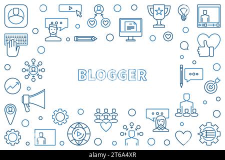Blogger vector concept creative thin line illustration or horizontal frame Stock Vector