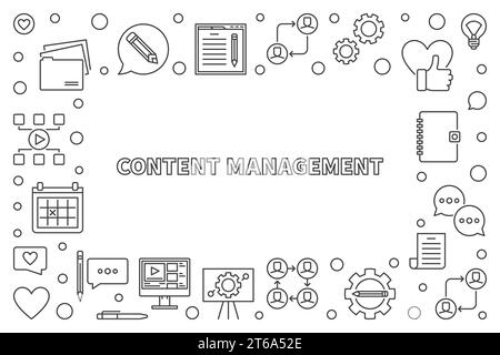 Content Management vector concept thin line horizontal minimal frame Stock Vector