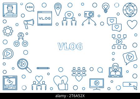 Vlog concept creative thin line horizontal frame. Vector illustration Stock Vector