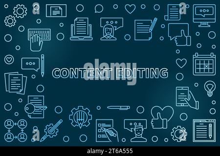 Content Editing concept blue modern outline frame or illustration on dark background Stock Vector
