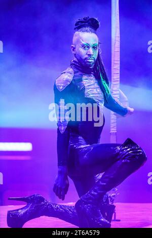 London, UK. 09th Nov, 2023. Lj Marles with his tension strap artistry. Olivier Award winning cabaret La Clique returns to the West End at Underbelly's Spiegeltent in Leicester Square until January 6th, 2024. Credit: Imageplotter/Alamy Live News Stock Photo