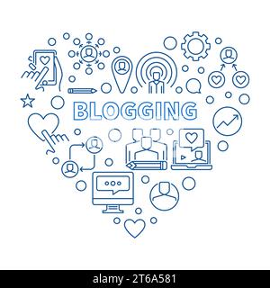 Blogging vector concept heart blue linear illustration or banner Stock Vector