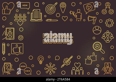 Personal Branding vector concept golden linear illustration or frame on dark background Stock Vector