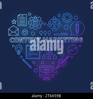 Content Marketing vector concept colored outline heart illustration on dark background Stock Vector