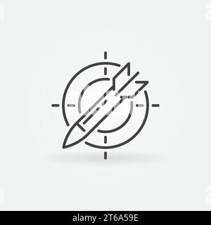 Missile in Target outline icon. Vector shoot down the rocket concept linear symbol Stock Vector