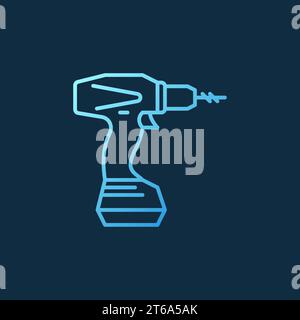 Electric Screwdriver vector blue linear icon or logo element on dark background Stock Vector