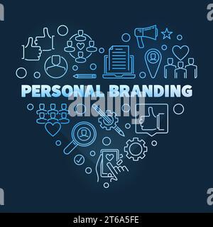 Personal Branding vector blue linear heart illustration on dark background Stock Vector