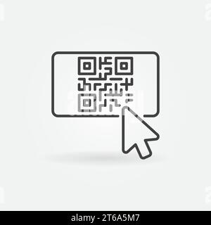 Mouse click on QR Code vector thin line concept icon or design element Stock Vector
