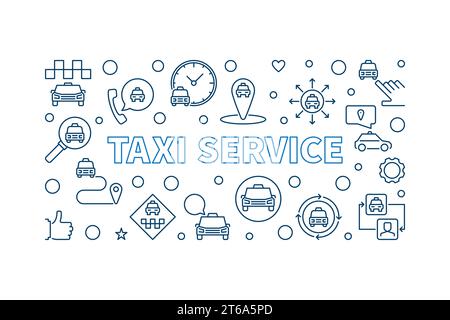 Taxi Service vector concept horizontal banner or illustration in outline style Stock Vector