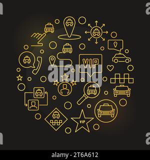 Vector VIP Taxi concept round yellow outline illustration on dark background Stock Vector