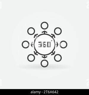 360 degrees vector concept minimal thin line icon or symbol Stock Vector