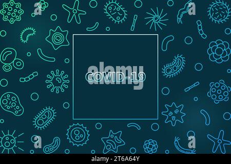 COVID-19 Coronavirus vector concept colorful outline horizontal frame on dark background Stock Vector