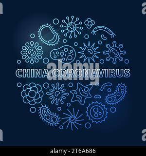 Vector China Coronavirus concept outline blue circular illustration on dark background Stock Vector