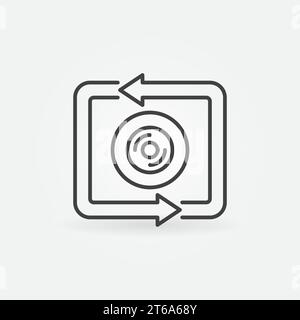 Camera lens inside arrows vector concept icon or symbol in outline style Stock Vector